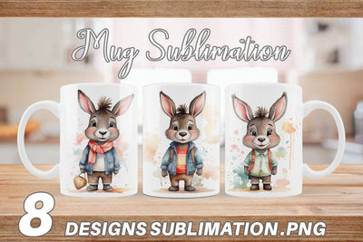 Mug Wrap Watercolor Cute Donkey Sublimation artnoy 