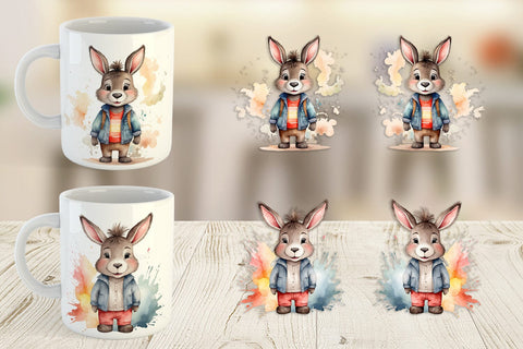 Mug Wrap Watercolor Cute Donkey Sublimation artnoy 