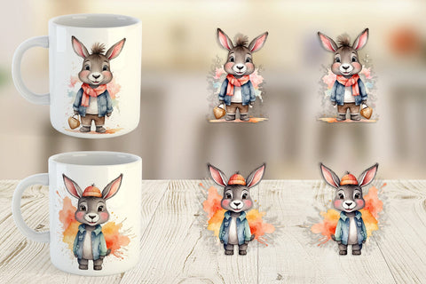 Mug Wrap Watercolor Cute Donkey Sublimation artnoy 
