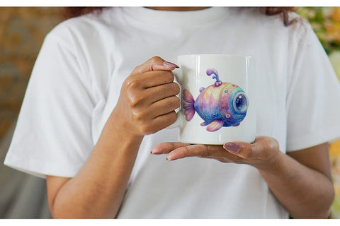 Mug Wrap Watercolor Cute Ocean Objects Sublimation artnoy 