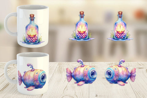 Mug Wrap Watercolor Cute Ocean Objects Sublimation artnoy 