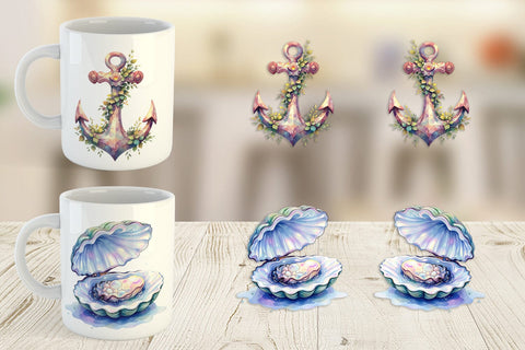 Mug Wrap Watercolor Cute Ocean Objects Sublimation artnoy 
