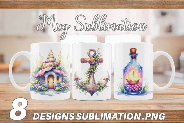 Mug Wrap Watercolor Cute Ocean Objects Sublimation artnoy 