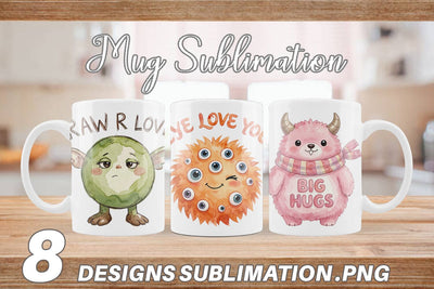 Mug Wrap Watercolor Cute Ugly Momster Quotes Sublimation artnoy 