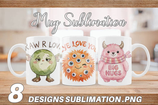 Mug Wrap Watercolor Cute Ugly Momster Quotes Sublimation artnoy 
