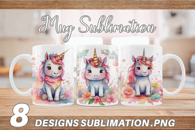 Mug Wrap Watercolor Cute Unicorn Sublimation artnoy 