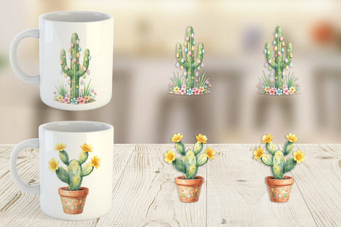 Mug Wrap Watercolor Desert Spring Easter Cacti Sublimation artnoy 