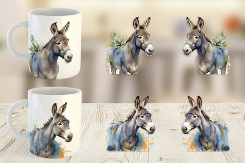 Mug Wrap Watercolor Donkey Easter Sublimation artnoy 