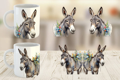 Mug Wrap Watercolor Donkey Easter Sublimation artnoy 