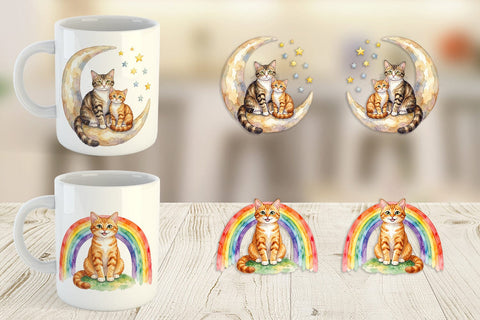 Mug Wrap Watercolor Dreamy Mother Cat Sky Art Sublimation artnoy 
