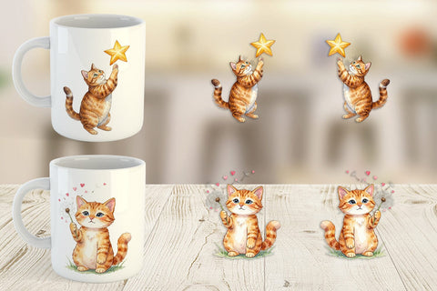 Mug Wrap Watercolor Dreamy Mother Cat Sky Art Sublimation artnoy 