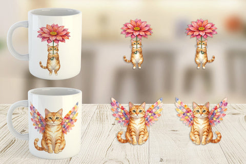 Mug Wrap Watercolor Dreamy Mother Cat Sky Art Sublimation artnoy 
