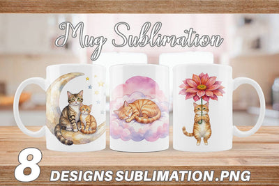 Mug Wrap Watercolor Dreamy Mother Cat Sky Art Sublimation artnoy 