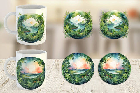Mug Wrap Watercolor Earth Plants Sublimation artnoy 
