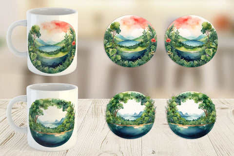 Mug Wrap Watercolor Earth Plants Sublimation artnoy 
