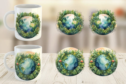 Mug Wrap Watercolor Earth Plants Sublimation artnoy 