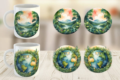 Mug Wrap Watercolor Earth Plants Sublimation artnoy 