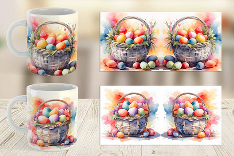 Mug Wrap Watercolor Easter Basket Sublimation artnoy 