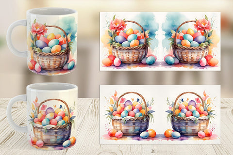 Mug Wrap Watercolor Easter Basket Sublimation artnoy 