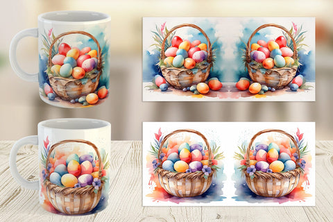 Mug Wrap Watercolor Easter Basket Sublimation artnoy 