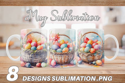Mug Wrap Watercolor Easter Basket Sublimation artnoy 