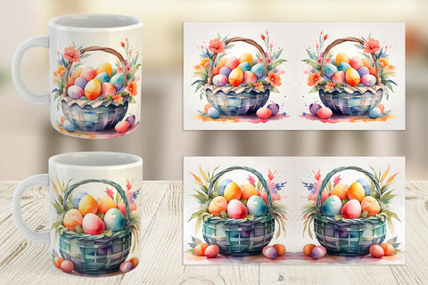 Mug Wrap Watercolor Easter Basket Sublimation artnoy 