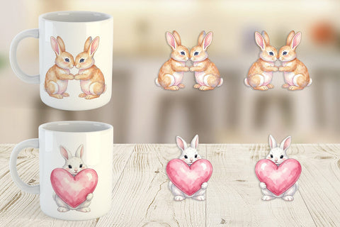 Mug Wrap Watercolor Easter Bunny Heart Love Art Sublimation artnoy 