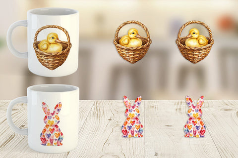 Mug Wrap Watercolor Easter Bunny Heart Love Art Sublimation artnoy 