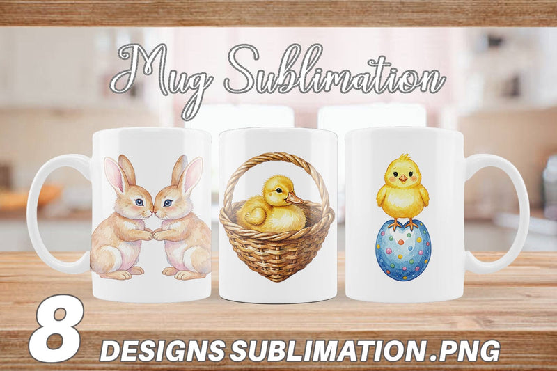 Mug Wrap Watercolor Easter Bunny Heart Love Art Sublimation artnoy 
