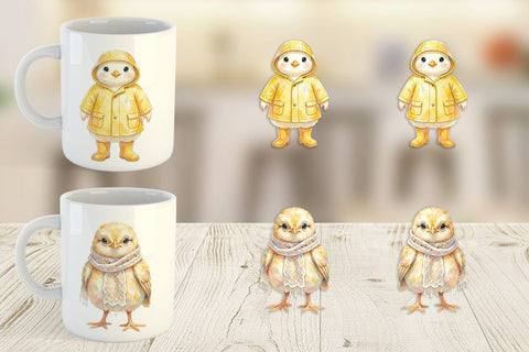 Mug Wrap Watercolor Easter Chick Dress Up Art Sublimation artnoy 