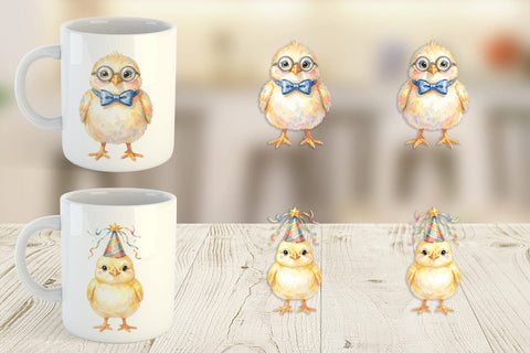 Mug Wrap Watercolor Easter Chick Dress Up Art Sublimation artnoy 