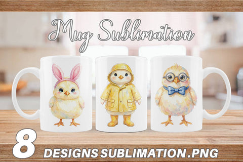 Mug Wrap Watercolor Easter Chick Dress Up Art Sublimation artnoy 