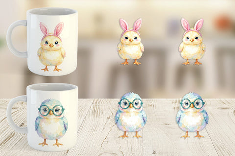 Mug Wrap Watercolor Easter Chick Dress Up Art Sublimation artnoy 