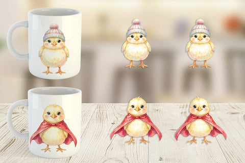 Mug Wrap Watercolor Easter Chick Dress Up Art Sublimation artnoy 