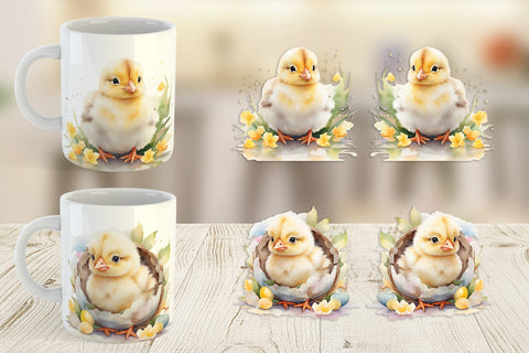 Mug Wrap Watercolor Easter Chick Sublimation artnoy 