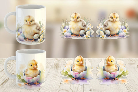 Mug Wrap Watercolor Easter Chick Sublimation artnoy 