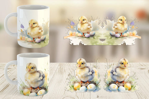 Mug Wrap Watercolor Easter Chick Sublimation artnoy 