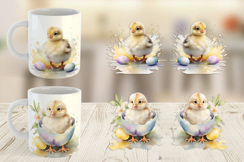 Mug Wrap Watercolor Easter Chick Sublimation artnoy 