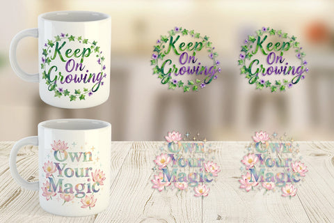 Mug Wrap Watercolor Elegant Floral Affirmations Quote Sublimation artnoy 