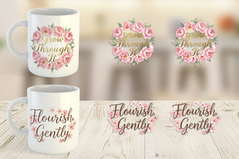 Mug Wrap Watercolor Elegant Floral Affirmations Quote Sublimation artnoy 