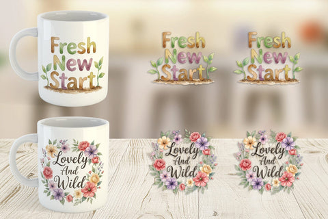 Mug Wrap Watercolor Elegant Floral Affirmations Quote Sublimation artnoy 