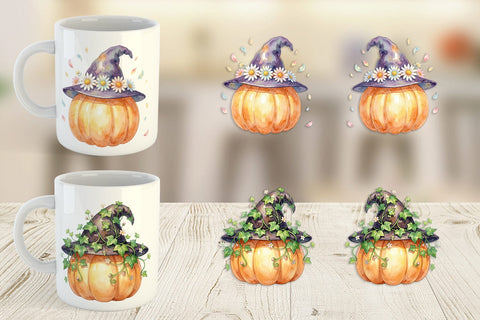 Mug Wrap Watercolor Enchanted Floral Witch Hat Sublimation artnoy 