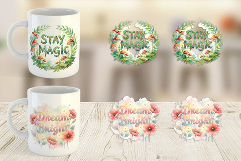 Mug Wrap Watercolor Enchanted Magic Flower Quote Sublimation artnoy 