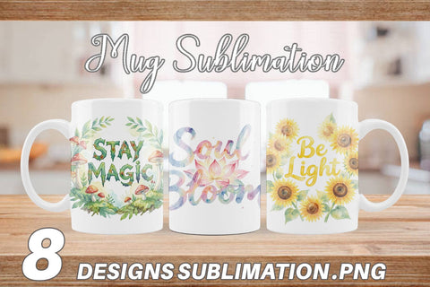Mug Wrap Watercolor Enchanted Magic Flower Quote Sublimation artnoy 