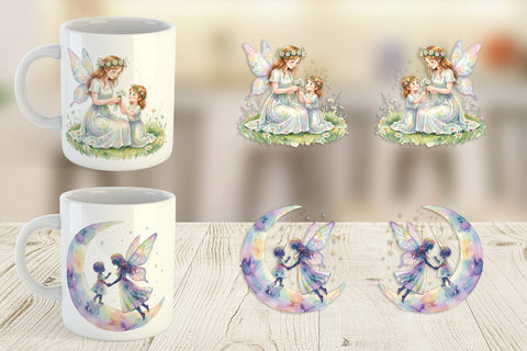Mug Wrap Watercolor Fairy Mom And Baby Fantasy Sublimation artnoy 
