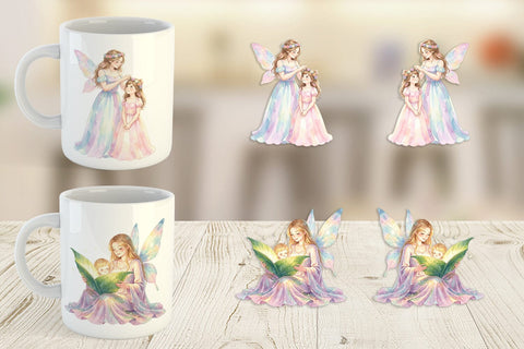 Mug Wrap Watercolor Fairy Mom And Baby Fantasy Sublimation artnoy 