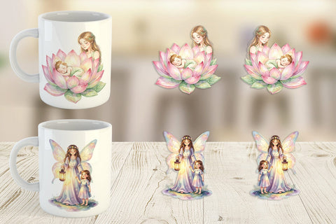 Mug Wrap Watercolor Fairy Mom And Baby Fantasy Sublimation artnoy 