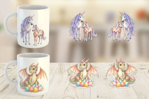 Mug Wrap Watercolor Fantasy Mom And Baby Creatures Sublimation artnoy 