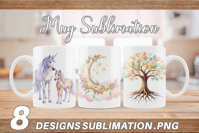 Mug Wrap Watercolor Fantasy Mom And Baby Creatures Sublimation artnoy 
