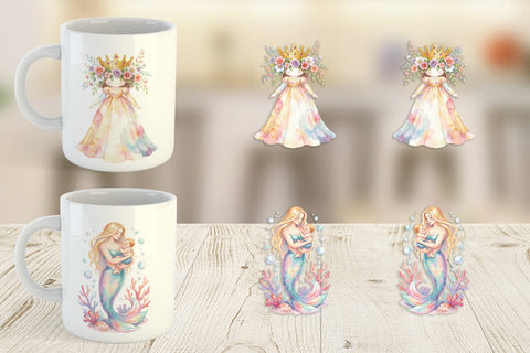 Mug Wrap Watercolor Fantasy Mom And Baby Creatures Sublimation artnoy 
